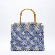 Bolsa tote feminina de algodão, bolsa de mão de tecido de corda de algodão designer de marca de luxo, bolsa de praia de verão boêmia, bolsa de palha 2024 - compre barato