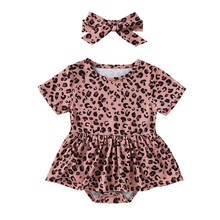 2021 Fashion Newborn Baby Girl’s Short-sleeved Romper Summer Fashion Leopard Pattern Skirt Jumpsuits and Headband 2024 - buy cheap