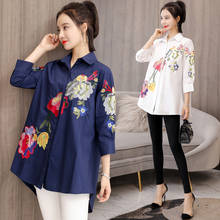 Blusa holgada de algodón de talla grande para verano, camisa Estilo Vintage con bordado Floral para mujer, corte Irregular 2024 - compra barato
