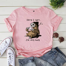 Engraçado sloth impressão algodão camiseta feminina verão casual o pescoço manga curta t feminino solto graphictshirt roupas camisa mujer 2024 - compre barato