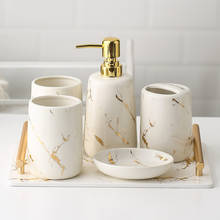 Ceramic Marble Pattern Bathroom Kit Wash Set Bathroom Accessories Set Tray Toothbrush Holder  Set Liquid Soap Dispenser 2024 - compre barato