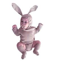 Korean Baby Ribbed Romper Long Sleeve Newborn Boy Girls Solid One Piece Jumpsuit+Rabbit Ear Cap+Sock Baby Autumn Outfit Clothes 2024 - buy cheap