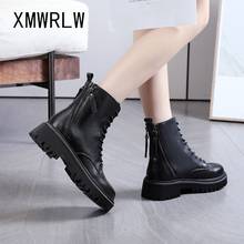 XMWRLW Winter Women Ankle Boots Split Leather Warm Plush Ladies Casual Shoes Women Ankle Boots High Heels Non-Slip Winter Shoes 2024 - buy cheap