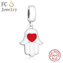 FC Jewelry Fit Original Pan Charms Bracelet Necklace 925 Sterling Silver Red White Enamel Hand of Fatima Bead Making Berloque 2024 - buy cheap