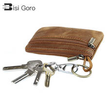 BISI GORO Genuine Leather Coin Purses Credit Card Holders Money Bags Crazy Horse Pocket Key Wallets Mini Wallet Zipper Small Bag 2024 - buy cheap