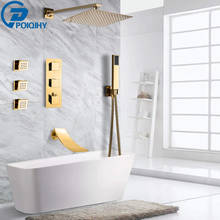 POIQIHY Thermostatic Shower Faucet Golden Concealed Bathroom Shower Mixers 3pc Body Massage Jet Wall / Ceiling Mount Faucet 2024 - buy cheap