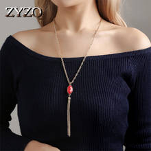 Zyzq vintage enthic estilo chinês colar para mulher com ajuste de pedra vermelha longo borla nobre acessórios jóias colar 2024 - compre barato