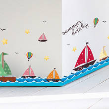 Pegatinas de pared con diseño de globo aerostático para decoración del hogar, pegatinas de pared con diseño de pájaros, velero, Océano Azul, para habitación de niños y baño 2024 - compra barato