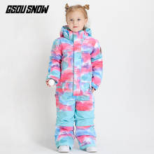 GSOU SNOW Brand One Piece Girls Ski Suit Snowboard Suit Kids Skiing Clothing Hooded Windproof Waterproof Boys Winter Suit Sport 2024 - buy cheap