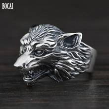 BOCAI-Anillo de plata S925 auténtica para hombre, accesorio ajustable de plata tailandesa, con cabeza de lobo tridimensional, novedad de 2020 2024 - compra barato