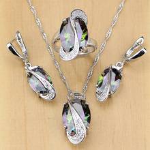 Natural Mystic Zirconia cubica arcoiris 925 conjunto de joyas de plata para las mujeres boda pendientes/colgante/Collar de anillos 2024 - compra barato