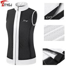 Pgm-camisetas de Golf transpirables para mujer, camiseta sin mangas con cuello con cremallera, camiseta de malla ajustada, ropa de Golf 2024 - compra barato