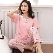 2 Piece/set Summer Women Sleepwear Full Pure Cotton Pajama Set Short Sleeve Sleepwear Pajamas Suit Female Homewear 2024 - buy cheap