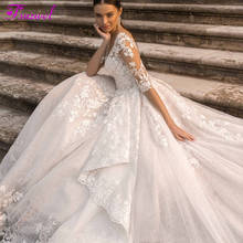 Fsuzwel Gorgeous Appliques Bride Court Train Lace A-Line Wedding Dress 2020 Charming Scoop Neck Half Sleeve Princess Bridal Gown 2024 - buy cheap