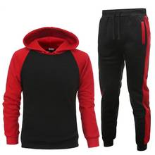 Homem agasalho com capuz + calças outono inverno manga comprida bolso calças com capuz colorido bloco de esportes treino outfit casual conjunto terno 2024 - compre barato