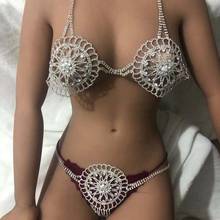 Luxury round crystal bikini body strap sexy underwear chain shiny Rhinestone bra and Thong Set Jewelry beach accessories 2024 - buy cheap