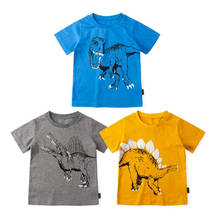 Camiseta infantil para meninos, roupas de manga curta com estampa de dinossauro e algodão para crianças pequenas 2021 2024 - compre barato