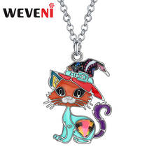 WEVENI Enamel Alloy Crystal Rhinestone Cat Necklace Cute Kitten Animal Pendant Jewelry For Women Kids Lover Trendy Birthday Gift 2024 - buy cheap