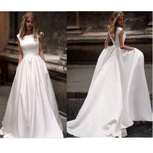 Vestido de novia blanco satinado sin mangas, con bolsillo, longitud hasta el suelo, 2019 2024 - compra barato