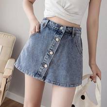 2020 New Summer Women A-Line Vintage Button Wide Leg Denim Shorts Office Ladies Solid Chic Pocket Loose Casual Jeans Shorts T88 2024 - buy cheap