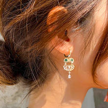 Vintage Owl-Shape Drop Earrings Green Crystal Zirconia Animal Dangle Earrings Hoop Huggies Charming Earring Jewelry For Women 2024 - buy cheap