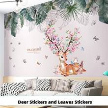 SHIJUEHEZI-pegatinas de pared de ciervo, flores, animales, plantas, hojas, para habitaciones de niños, dormitorio de bebé, cocina, decoración del hogar 2024 - compra barato