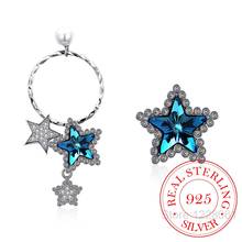 Women Asymmetrical Sterling Silver 925 Stud Earrings Crystals   Stars Earrings S925 Hoop Dangle Stud Lady Earrings 2024 - buy cheap