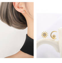REETI 925 Sterling Silver Jewelry Shiny Zirconia Crystal Moon Star Shape Stud Earrings For Women oorbellen 2024 - buy cheap