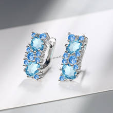 New Silver Color Hoop Earring for Women Fashion Ear Pin Fine Jewelry Kids Gifts Top Quality Sky Blue Zircon Earring 2024 - buy cheap