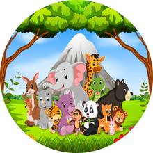 Laeacco animal selvagem 1st aniversário festa safari selva pano de fundo chuveiro do bebê personalizado círculo foto pano de fundo redondo 2024 - compre barato