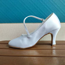 Sapatos de cetim branco marfim com salto alto 7 cm, para dança de salão, salsa, ritmos latinos, para mulheres 2024 - compre barato