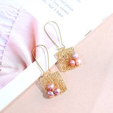 DMEH052021 Pearl Earrings Square Pattern 6-7mm Pearl Earrings For Women Gift 2024 - buy cheap