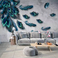 Papel de parede mural personalizado 3d, modernas, coloridas, pintadas à mão, textura de pena, para paredes, quarto, sala de estar, decoração de casa 2024 - compre barato