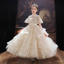 Vestido de princesa de primeira comunhão, traje longo de casamento para meninas, vestido de baile infantil elegante fofo 2021 2024 - compre barato