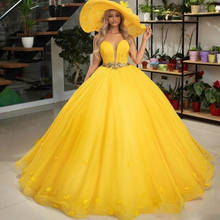 Vestido amarelo de baile, vestidos de quinceañera, coração doce, frente atrás, varre trem, 3d, apliques florais, contas, vestidos longos formais de baile 2024 - compre barato