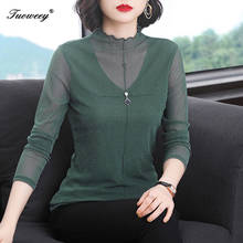 Long TShirts Women Casual hollow out stand collar chiffon long Sleeve Women Loose Plus Size Women's Tunics Vintage Female Top 2024 - buy cheap