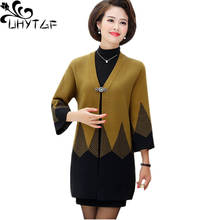 UHYTGF Knitted spring autumn tops outerwear mid-length cardigan women Korean loose elegant mother 6XL plus size wool jacket 1285 2024 - buy cheap