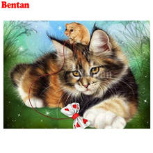 Pinturas de gato e mouse com diamante 5d quadrado completo ponto cruz redondo bordado artesanato decoração para casa 2024 - compre barato