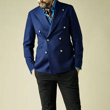 Итальянский модный стиль, темно-синий приталенный Мужской Блейзер, двубортный пиджак, пиджак для выпускного вечера, свадебный пиджак, только 1 куртка 2024 - купить недорого