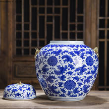 Azul e branco porcelana frasco de armazenamento cerâmica com tampa chá caddy sala estar vaso decoração casa acessórios 2024 - compre barato