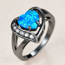 Anel de noivado feminino, anel vintage de opala azul, 14k, ouro preto, para mulheres, luxo, noiva, cristal, grande 2024 - compre barato