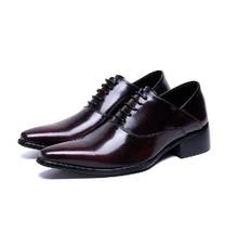 Sapato Social Masculino diseño Oxford zapatos para hombre vestido Formal de cuero genuino boda con cordones Italia puntiagudos zapatos de oficina 2024 - compra barato