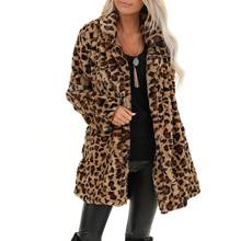 Women's Leopard Jacket Faux Fur Pocket Fuzzy Warm Winter Oversized Outwear Long Coat Vintage Luxury Plus Size Jacket Ropa Mujer 2024 - buy cheap