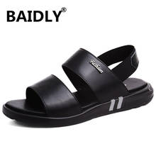 Summer Real Leather Men Sandals Open Toe Fretwork Breathable Beach Sandals Slippers Daily Shoes Male Footwear 2024 - buy cheap
