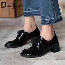 DORATASIA-zapatos de tacón alto y grueso con punta redonda para mujer, calzado informal de cuero partido, elegante, con cordones 2024 - compra barato