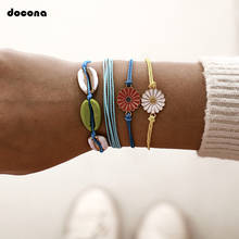 Docona pulseira boêmia feminina, bracelete de corda azul artesanal de girassol com margaridas e girassol 8033 2024 - compre barato