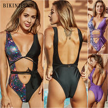 New Sexy Print Patchwork Swimwear Women Cross Chest Monokini Strappy Bandage Swimsuit S-L Girl Backless One Piece Suit 2024 - buy cheap