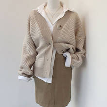 Suéter feminino de malha com decote em v, casaco listrado com decote em v para mulheres, elegante, vintage, casual e para escritório, outono 2021 2024 - compre barato