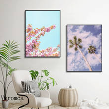 Pintura em tela de paisagem, árvore do céu azul e flor, arte de parede, posteres e impressão, imagens de parede para sala de estar, decoração de casa 2024 - compre barato