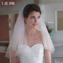 E jue shung véu curto de tule, véu de casamento feminino com duas camadas de corte, acessórios, velos de noiva, barato 2024 - compre barato